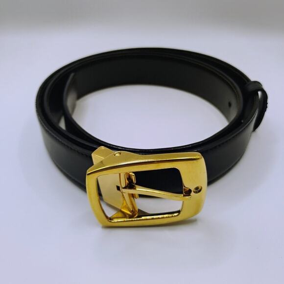 MONTBLANC Horseshoe Vintage Yellow Gold Finish 30MM Leather Belt 129424 - Picture 1 of 8